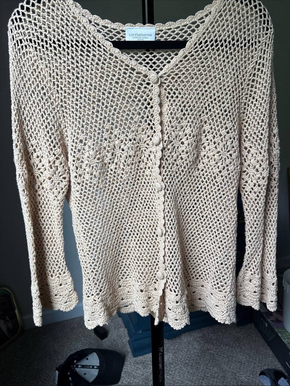 Vintage Liz Claiborne Crochet Cardigan Size Petite